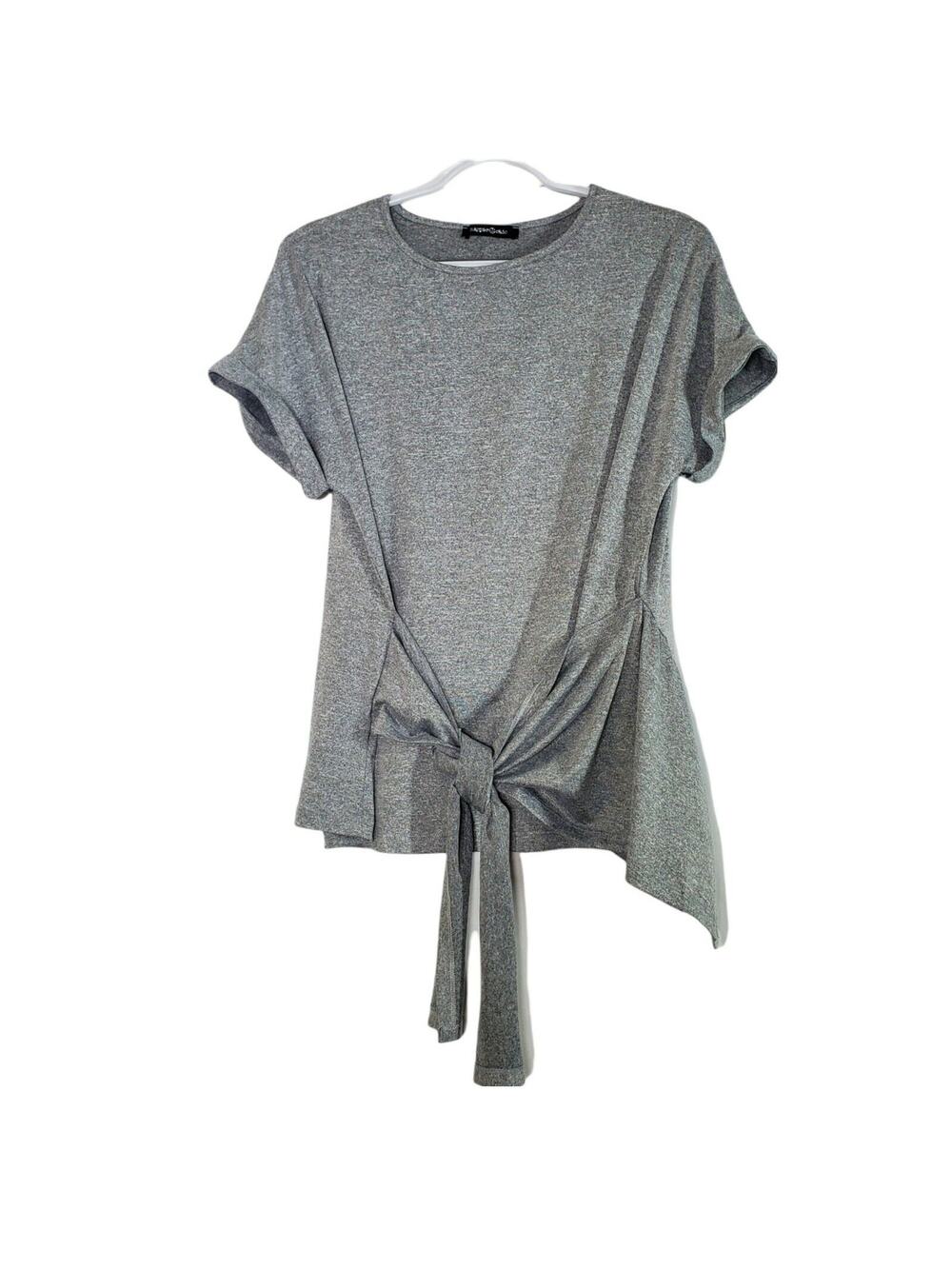 Hippie Chic Womens Top Small Gray Short Sleeve Stretch Pullover Knot Slimming